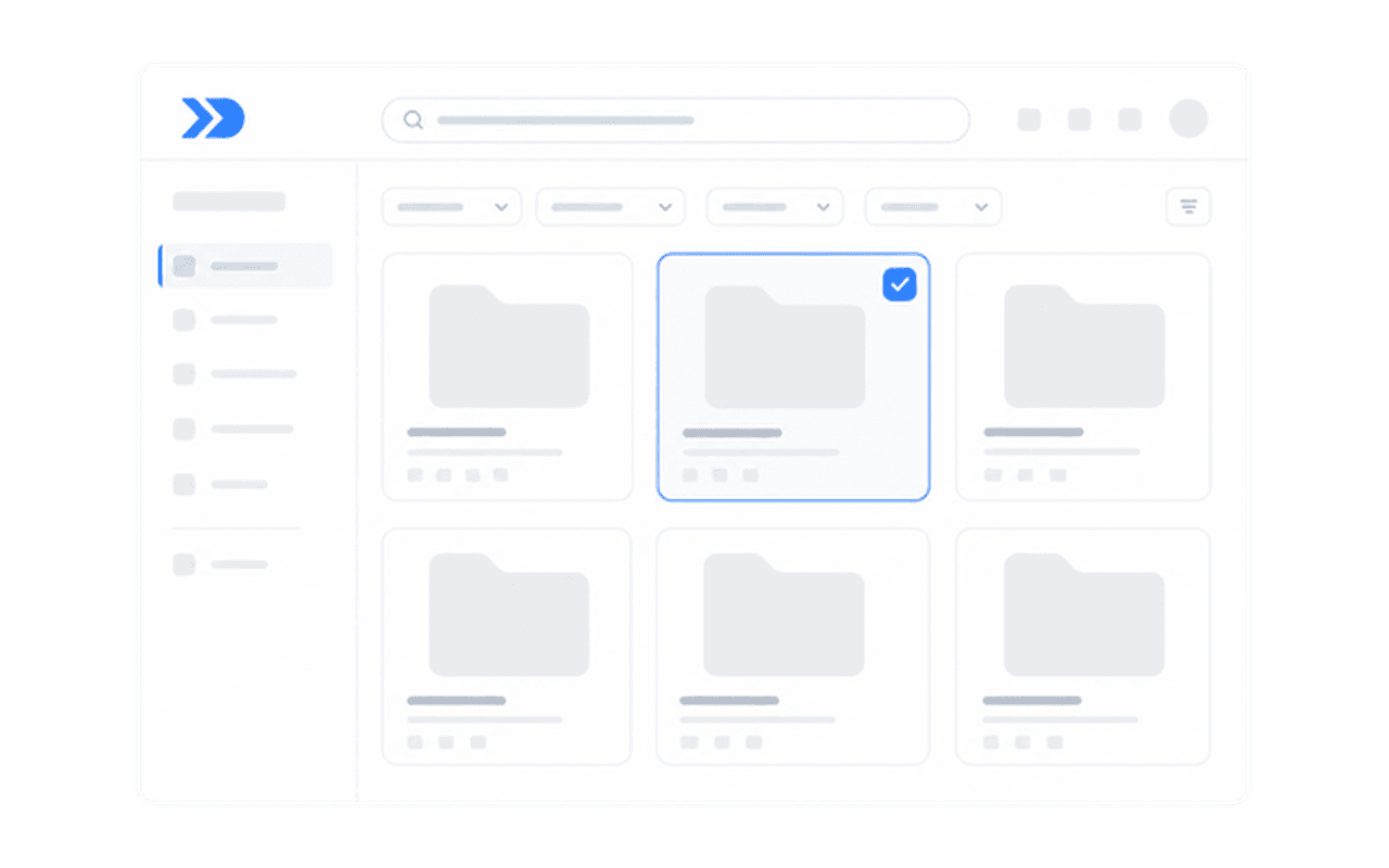 CODEX TO GENERATE: Demo library interface with organized folders showing demos categorized by product area, industry vertical, and deal stage with search and filters