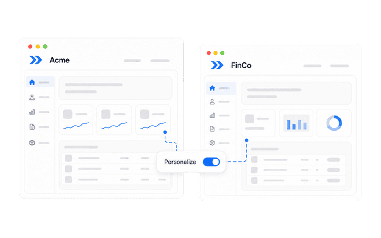 CODEX TO GENERATE: Split view showing the same demo personalized for two different companies - different logos, data, and highlighted features