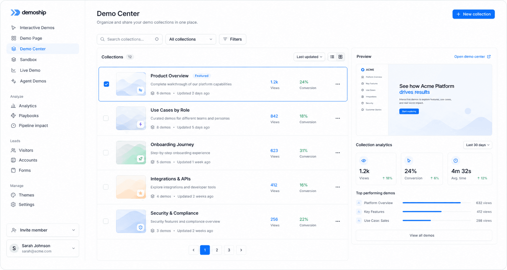 Demoship demo center dashboard preview